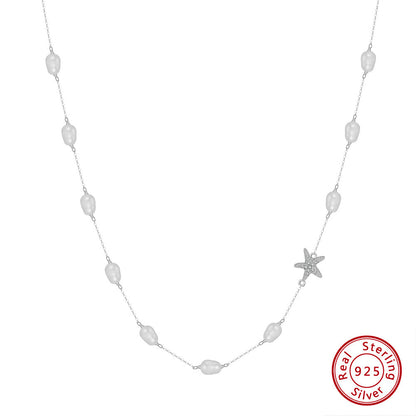 Sterling Silver Freshwater Pearl Starfish Beach Necklace Jewelry Women's Fashion Necklace For Women Party Jewelry