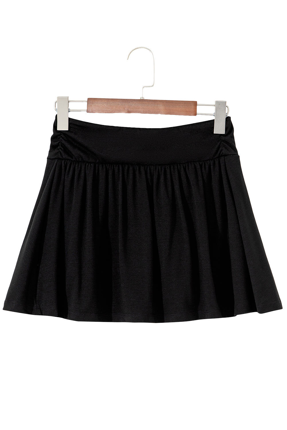 Black Ruched Wide Waistband Plain Skort