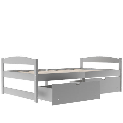 Twin Size Platform Bed, With Two Drawers, Gray