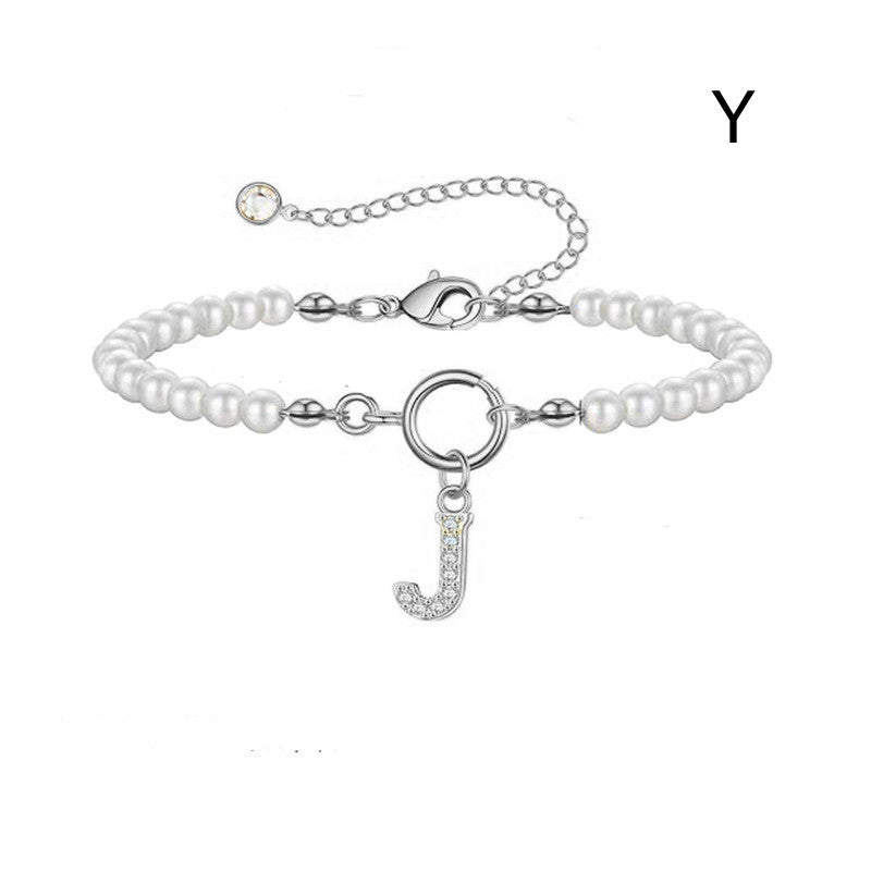 2024 New Fashion Toggle Clasp Initial Bracelet Women A-Z Letter Pendant 6mm Pearl Bracelet For Women Jewelry Gift