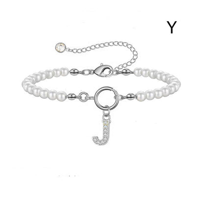 2024 New Fashion Toggle Clasp Initial Bracelet Women A-Z Letter Pendant 6mm Pearl Bracelet For Women Jewelry Gift