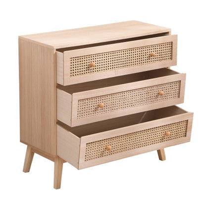 31.5 3-Drawers Rattan Storage Cabinet Rattan Drawer,for Bedroom,Living Room,Natural