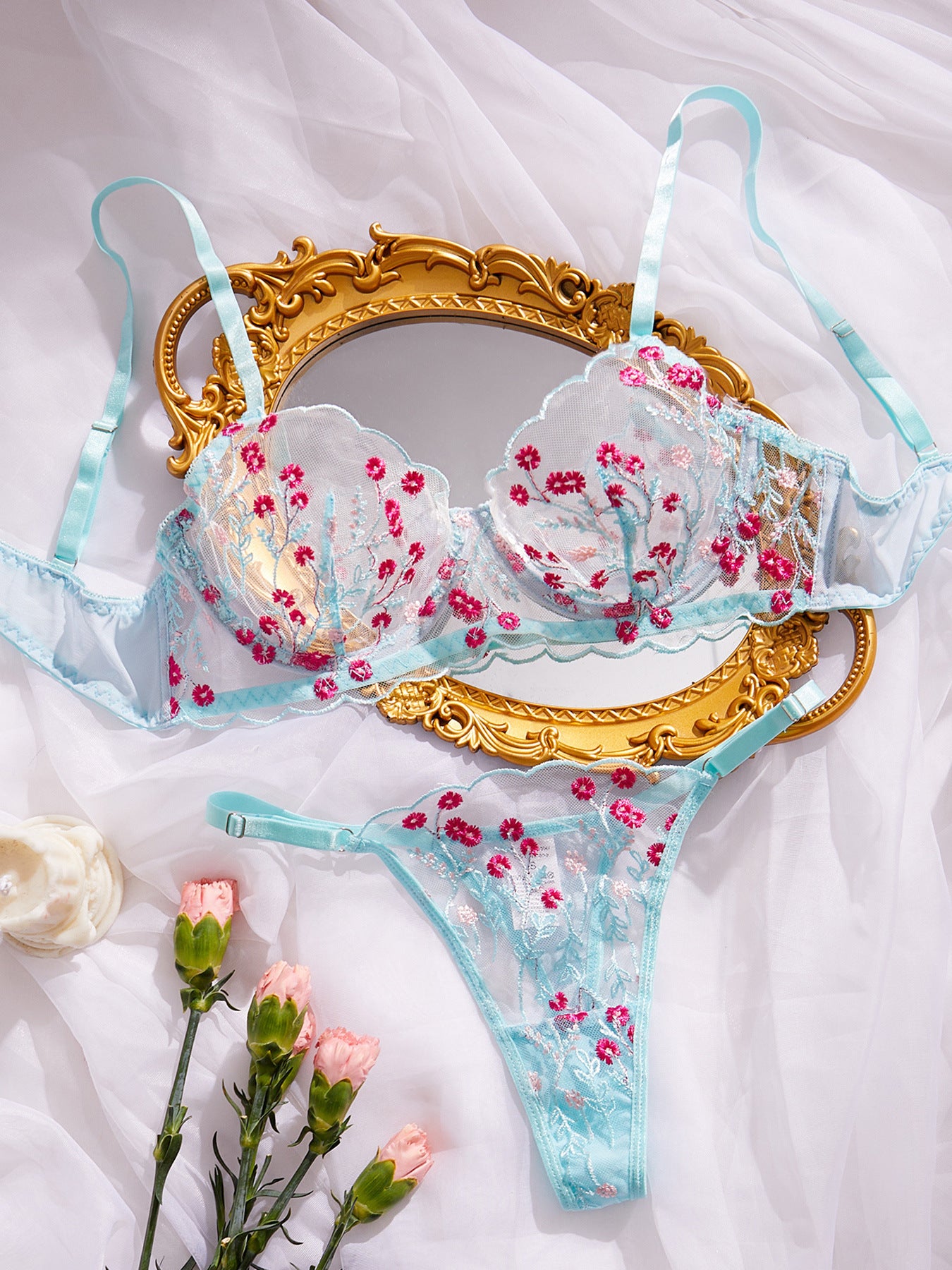 Bra Embroidery Floral Comfortable Soft Multi-color Underwear For Women