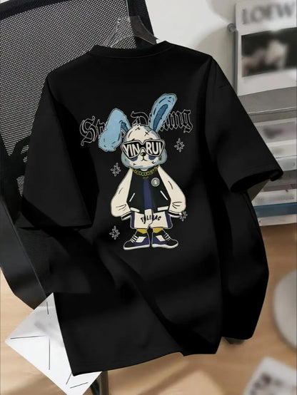 Boys' Cool Bunny Graphic Tee - Casual Crew Neck, Short Sleeve,  Machine Washable - Perfect For Spring Summer