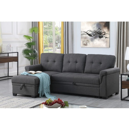 Dark Gray Linen Reversible Sleeper Sectional Sofa With Storage Chaise