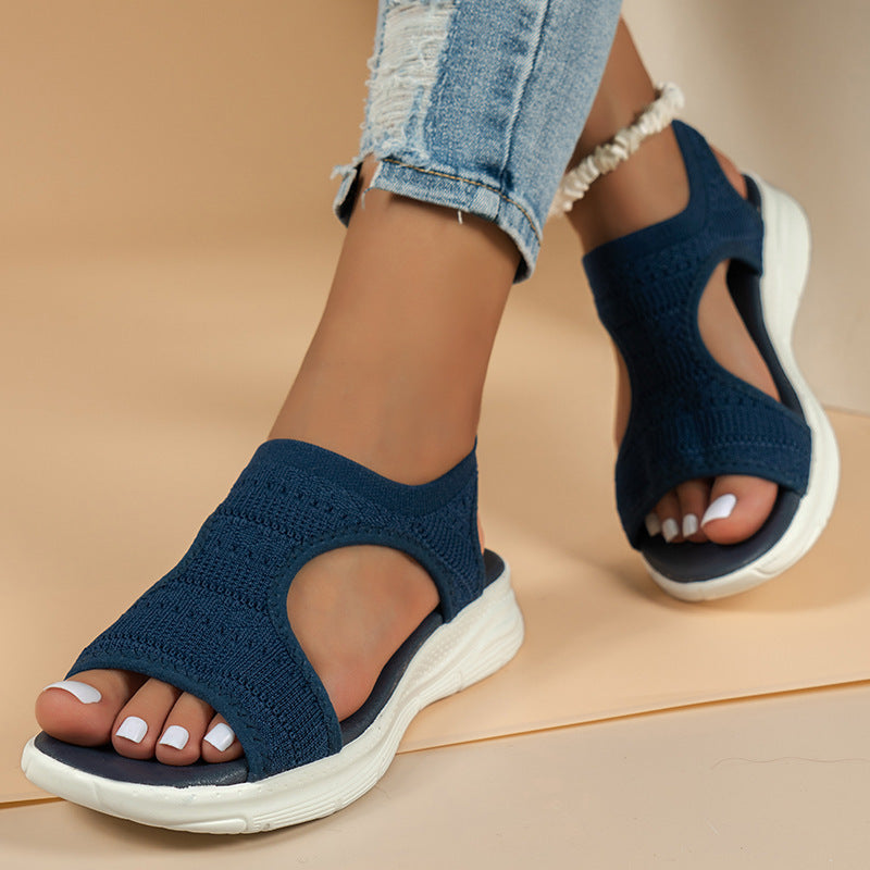 Women's Flyknit Sandals Hollow Peep-toe Roman Shoes