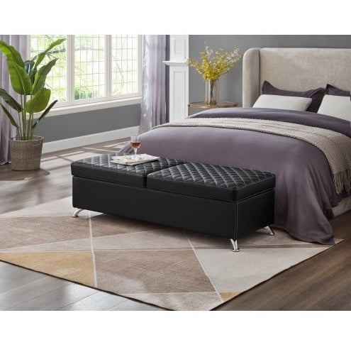 56.7 Bed Bench With Storage Black Leather