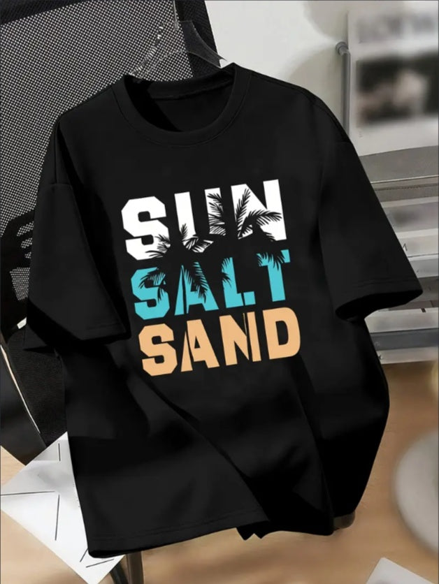 Boys' Sun, Salt & Sand Graphic Tee - Casual Crew Neck T-Shirt With Stretch Fabric For Spring Summer - Machine Washable