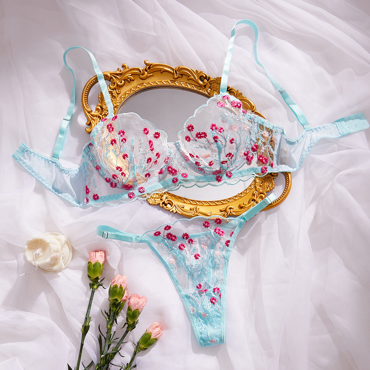 Bra Embroidery Floral Comfortable Soft Multi-color Underwear For Women