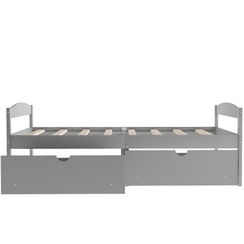 Twin Size Platform Bed, With Two Drawers, Gray