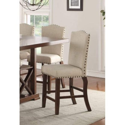 Classic Cream Upholstered Cushion Chairs Set Of 2pc Counter Height Dining Chair Nailheads Solid Wood Legs Dining Room