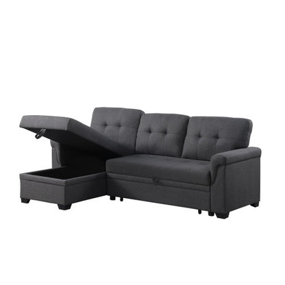 Dark Gray Linen Reversible Sleeper Sectional Sofa With Storage Chaise