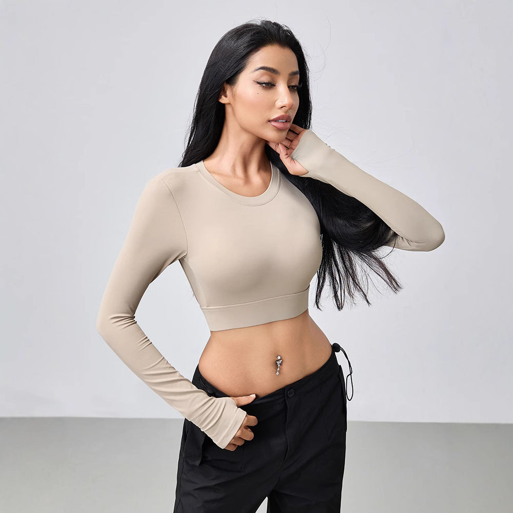 Beauty Back Hollow Out Tight Sports Long Sleeve Finger Fit Design T-shirt