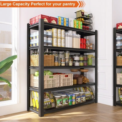 15.75 Inches Wide Black Metal Shelves, With 5 Removable Dividers, Large Capacity, Strong Load Bearing, Suitable For Garage, Kitchen And Office.