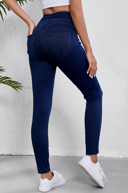 Black Back Pocket Stretchy Denim Casual Leggings