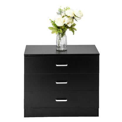 3 Drawers Bedside Table Black