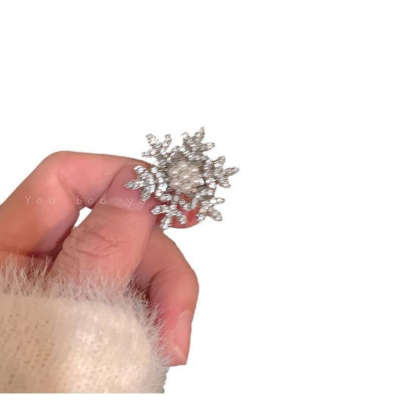 Cyrstal Snowflake Pearl Hair Clip Winter Girls Small Sweet Bobby Pins Women Fashion Retro Flower Hairside Headwear Accessories Hair Jewelry