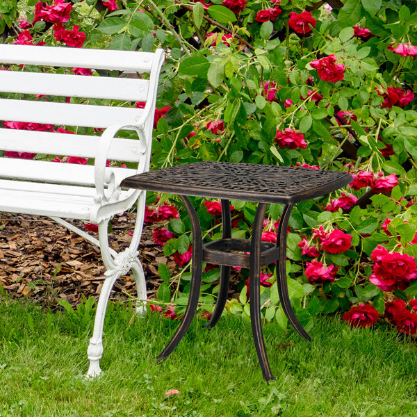 21.3-inch Square Courtyard Cast Aluminum Table In Antique Bronze Color