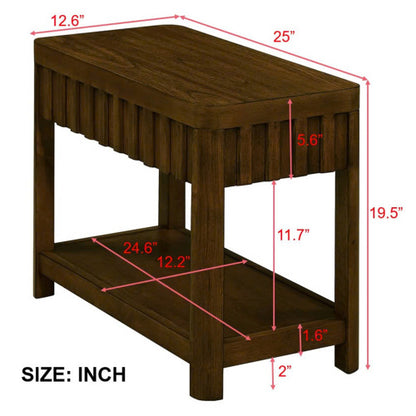 25 Inch Rectangular Farmhouse Coffee Table With Storage Rack