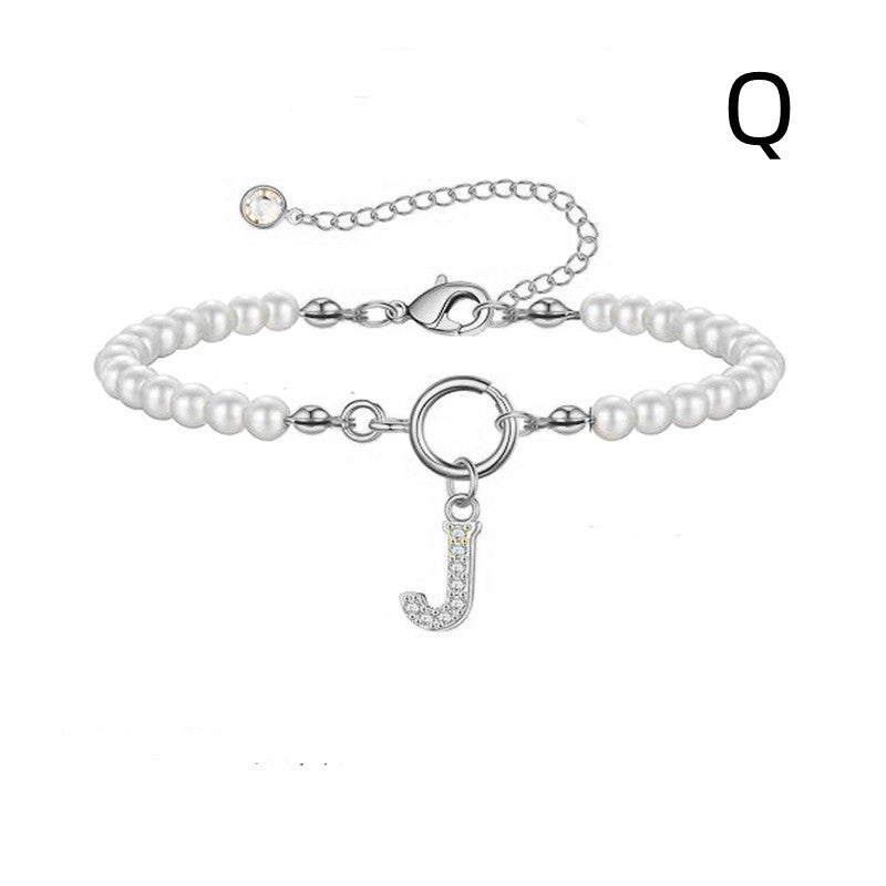 2024 New Fashion Toggle Clasp Initial Bracelet Women A-Z Letter Pendant 6mm Pearl Bracelet For Women Jewelry Gift