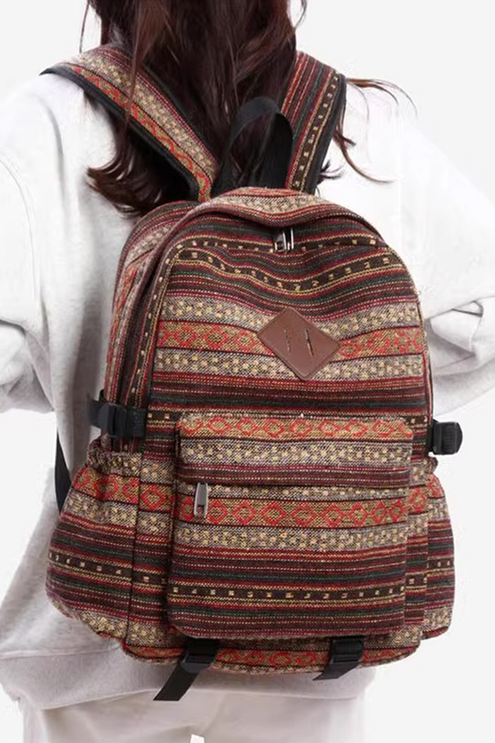 Coffee Boho Geometric Print Backpack Bag