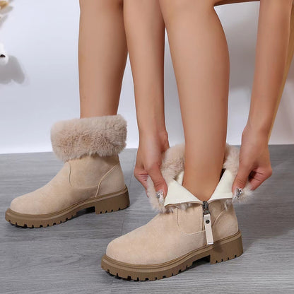 Warm Plush Boots Winter Fashion Side-Zipper Snow Boot For Women Outdoor Thickened Low-heelded Shoes