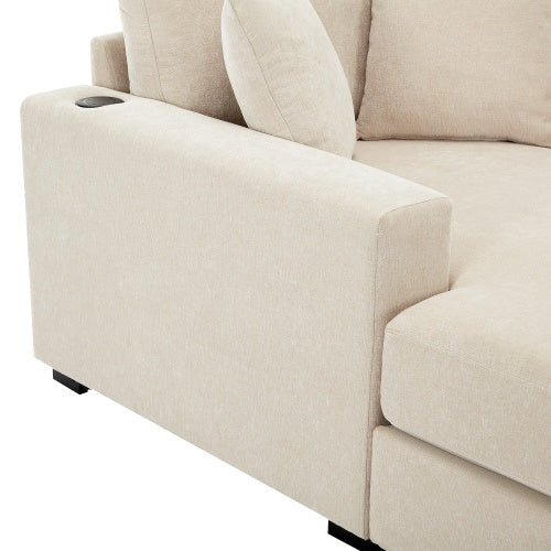 43.5 Oversized Chaise Lounger Modern Style Sofa Couch ,with Pillows, Charge Station  Cup Holders, Chenille Fabric