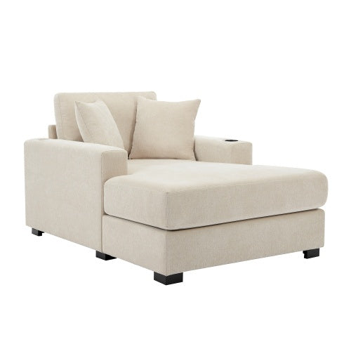 43.5 Oversized Chaise Lounger Modern Style Sofa Couch ,with Pillows, Charge Station  Cup Holders, Chenille Fabric