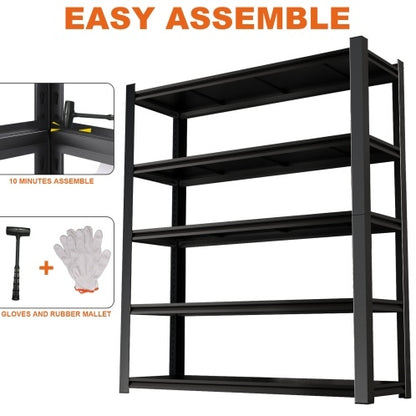 15.75 Inches Wide Black Metal Shelves, With 5 Removable Dividers, Large Capacity, Strong Load Bearing, Suitable For Garage, Kitchen And Office.