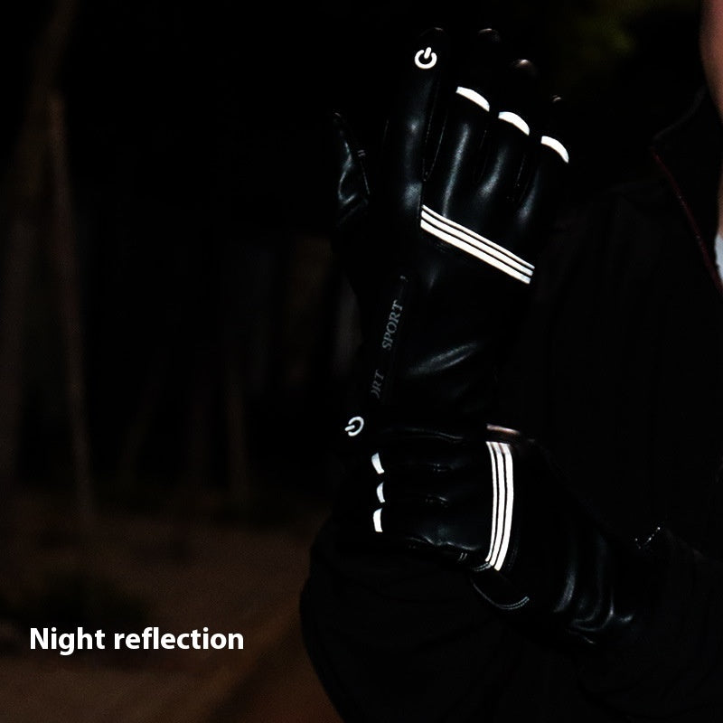 Winter Fleece-lined Thermal And Windproof Riding Leather Gloves