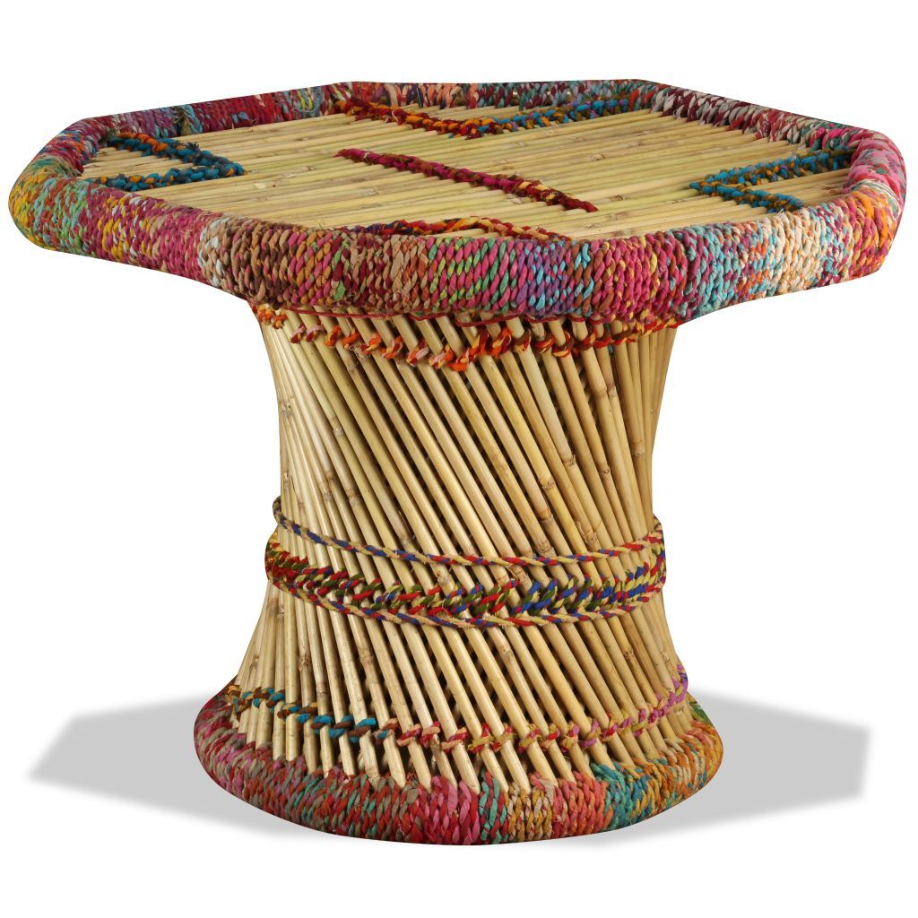 vidaXL Coffee Table Bamboo with Chindi Details Multicolour