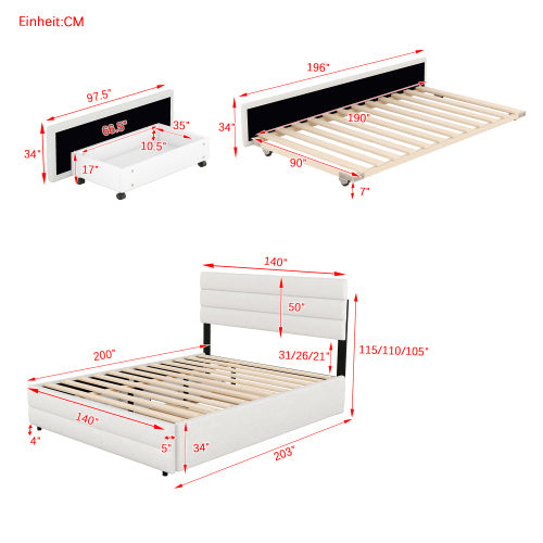 140 X 200 Plattformbett Mit Raummaschine Fur Zwei Personen Und Zwei Schubladen Beige