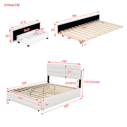 140 X 200 Plattformbett Mit Raummaschine Fur Zwei Personen Und Zwei Schubladen Beige