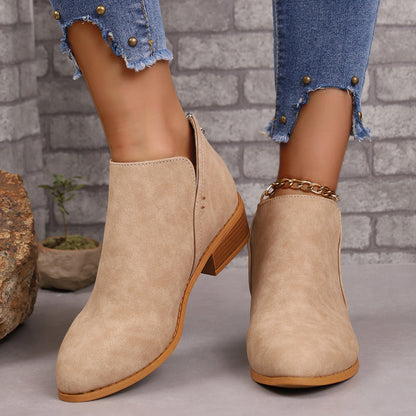 Chunky Heel Pointed Toe Ankle Boots With V-cut Design Fashion Fall Winter Short Boots For Women Shoes