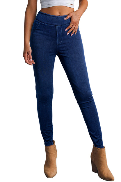 Black Back Pocket Stretchy Denim Casual Leggings