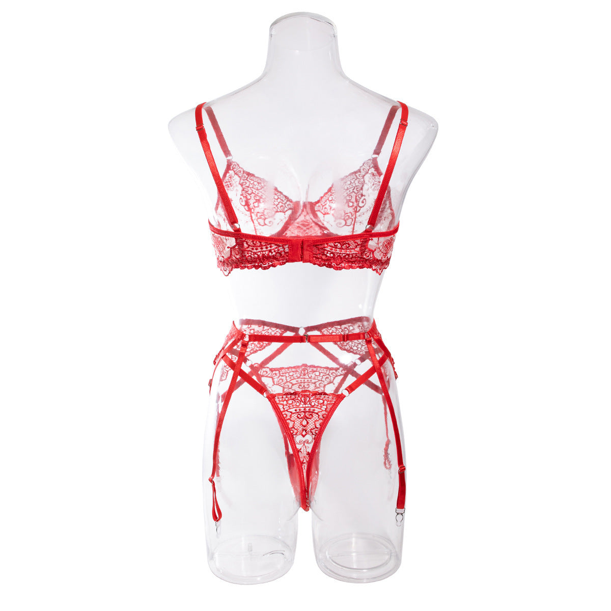 Christmas Red New Style Machine Embroidery Three-piece Underwear For Women