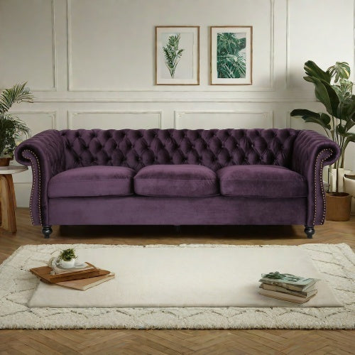 3-seater Purple Velvet Sofa