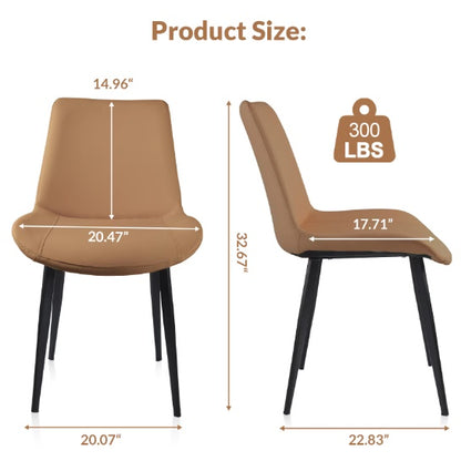 Brown PU Leather Dining Chair With Metal Legs, Modern Upholstered Chair Set Of 4 For Kitchen