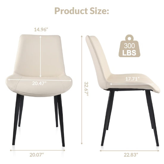 Beige PU Leather Dining Chair With Metal Legs, Modern Upholstered Chair Set Of 2 For Kitchen