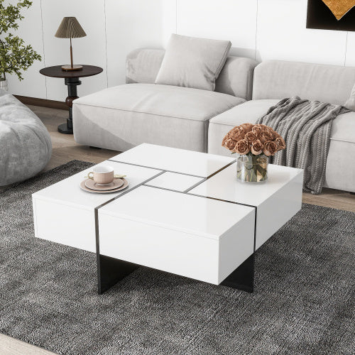 Unique Design Coffee Table With 4 Hidden Storage Compartments