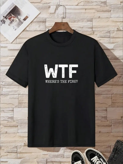 Boys' WTF Where's The Food Casual Black T-Shirt , Crew Neck, Short Sleeve, Non-Transparent With Geometric Pattern - Ideal For Spring Summer, Boy T Shirt