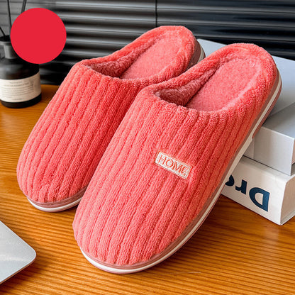 Solid Color Simple Cotton Slippers Winter Non-slip Home Warm Plush Slippers Household Indoor Couple Women's House Shoes