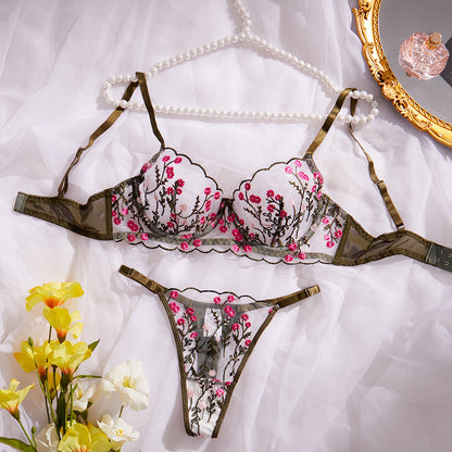 Bra Embroidery Floral Comfortable Soft Multi-color Underwear For Women