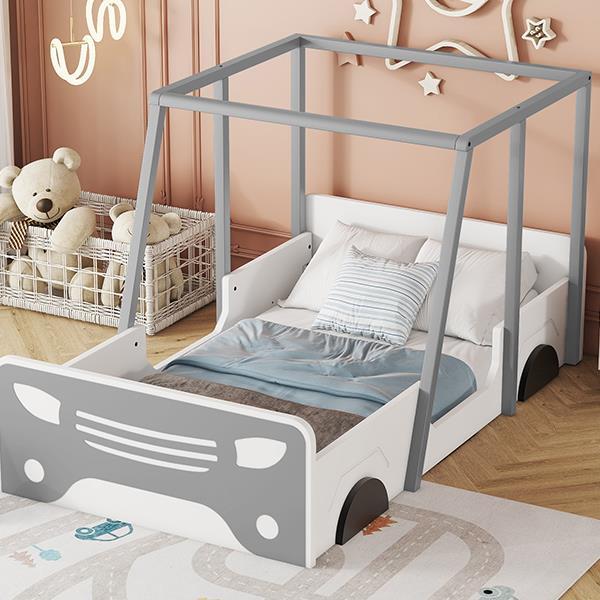 Wooden Bunk Bed Design With Wheels And Doors, Montessori Style Bedroom Double Car-shaped Bed,