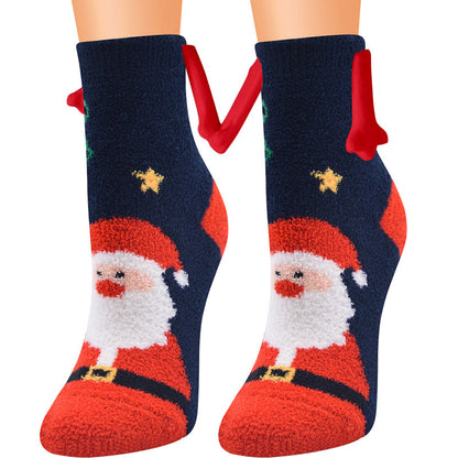 Christmas Supplies Magnetic Suction Hand In Hand Couple Socks Coral Fleece Tube Socks Warm Slipper Bed Socks Winter Soft Warm Slipper