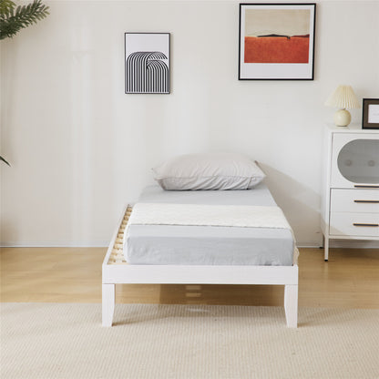 Basic Bed Frame Washed White Wooden Bed