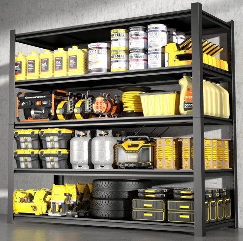 15.75 Inches Wide Black Metal Shelves, With 5 Removable Dividers, Large Capacity, Strong Load Bearing, Suitable For Garage, Kitchen And Office.