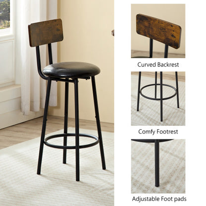 Three-piece Round Dining Table, Two-tier Small Dining Table With Storage Space, Two Upholstered Bar Chairs With Backrests