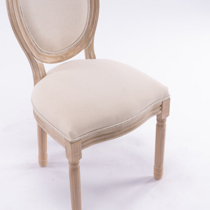 2 Solid Wood Frame Linen Fabric Oval Back Dining Chairs