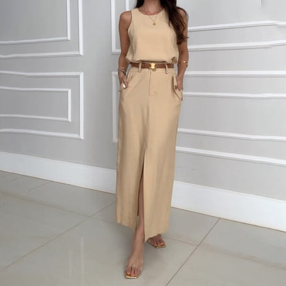 Women's Solid Color Casual Wide-leg Pants Suit